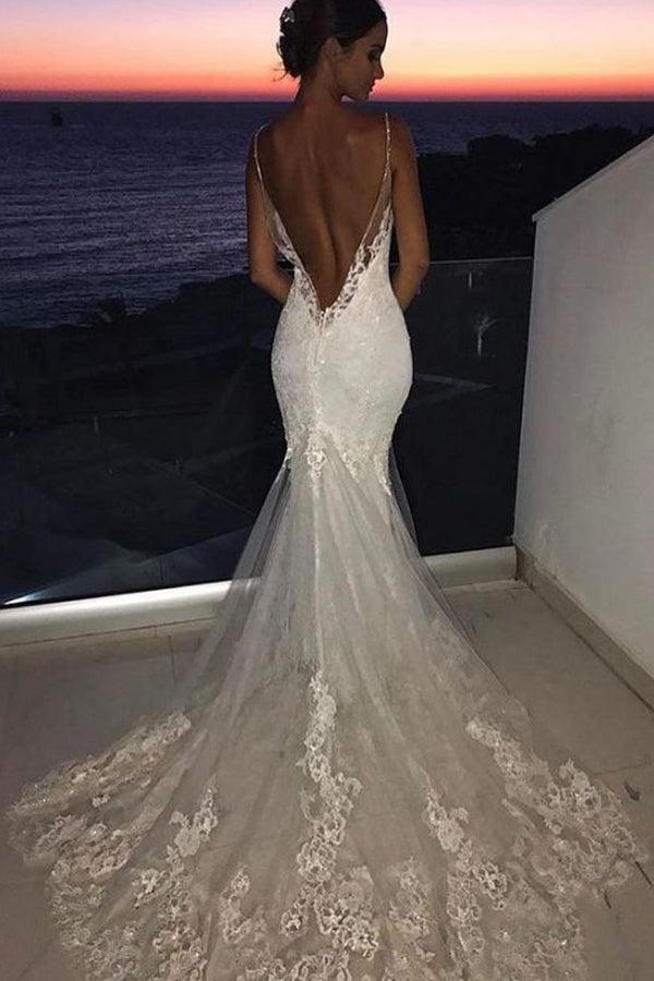 Wedding Dresses Lace Mermaid Sexy Spaghetti Straps Bride Dress WD597 - Pgmdress