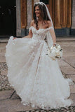 Ball Gown Off the Shoulder Tulle Wedding Dresses with Lace Appliques WD582 - Pgmdress