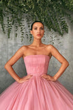 Ball Gown Pink Tulle Strapless Prom Dresses Evening Dresses PSK242 - Pgmdress