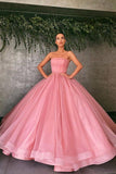 Ball Gown Pink Tulle Strapless Prom Dresses Evening Dresses PSK242