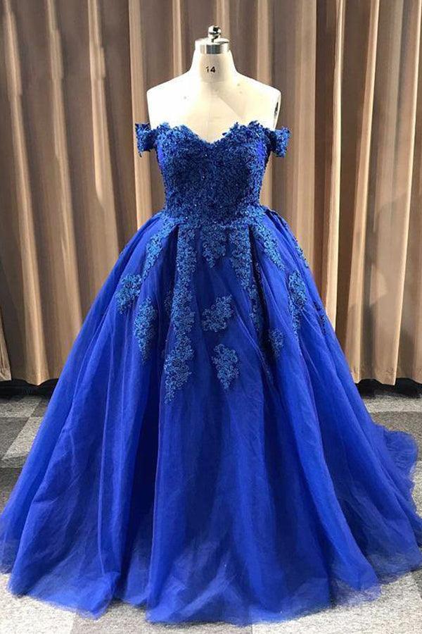 Ball Gown Sweetheart Cap Sleeve Lace Appliques Prom Dress PSK054 - Pgmdress