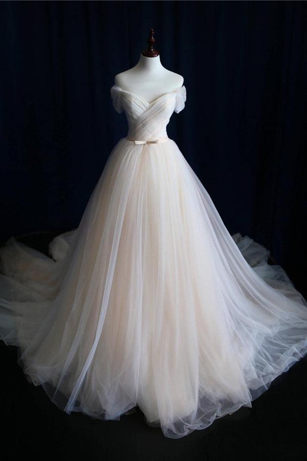 Ball Gown Tulle Sweetheart Lace up Bowknot Wedding Dresses WD200 - Pgmdress