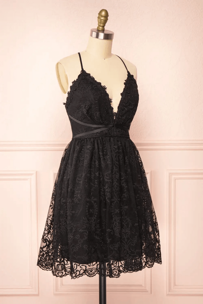 Black Lace Straps A-Line Short Party Dress Lace Homecoming Dresses US12 / As Picture Black Lace Straps A-Line Short Party Dress Lace Homecoming Dresses US12 / As Picture