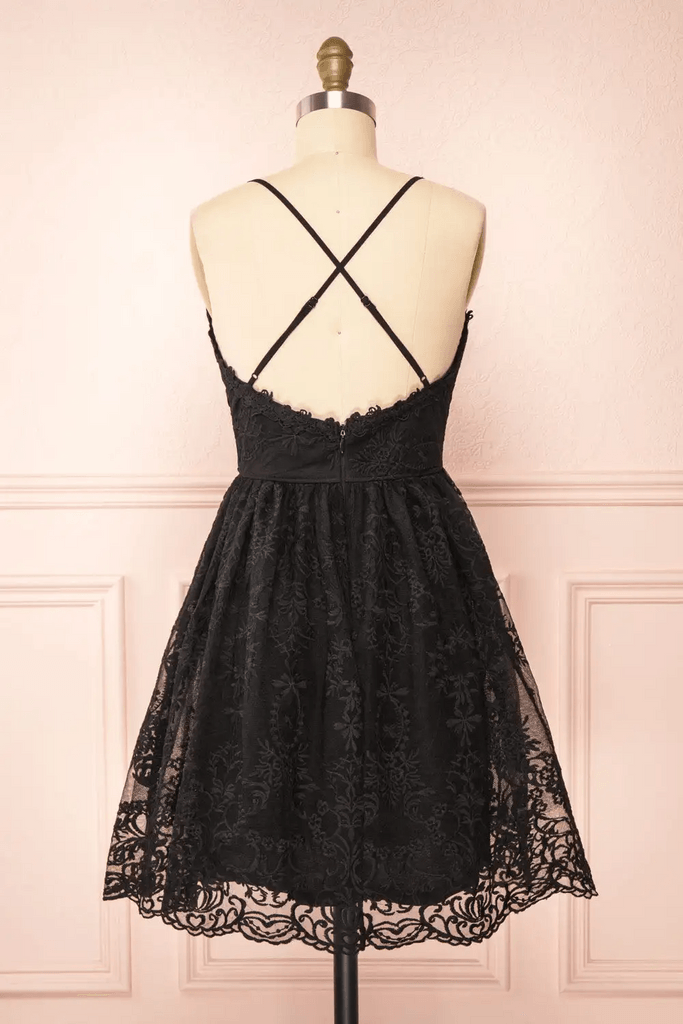 Black Lace Straps A-line Short Party Dress Lace Homecoming Dresses US12 / As Picture Black Lace Straps A-line Short Party Dress Lace Homecoming Dresses US12 / As Picture