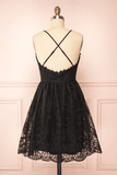Black Lace Straps A-line Short Party Dress Lace Homecoming Dresses PD466 - Pgmdress