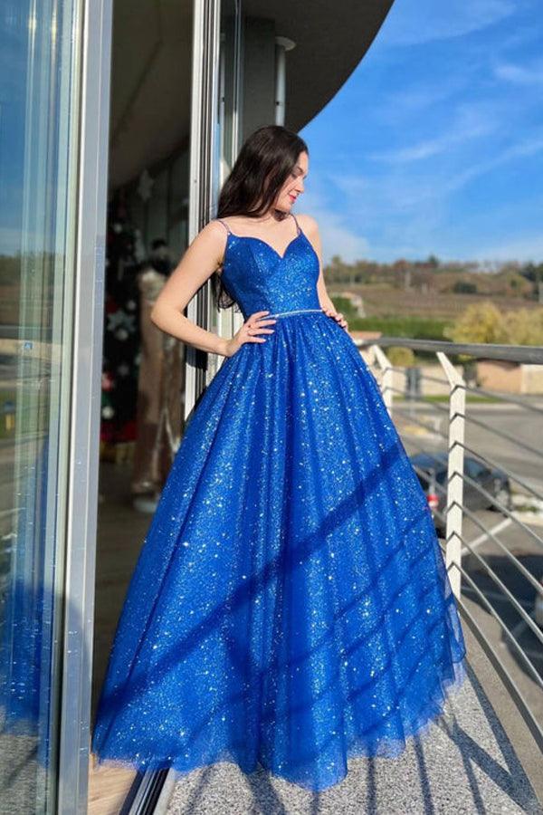 V-cut Royal Blue Fashion Long Evening Dress - Lunss