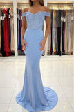 Blue Chiffon Lace Mermaid Long Prom Dress Formal Dress PSK303