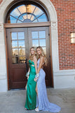 Blue Sequined V Neck Sleeveless Shiny Prom Dress Split Formal Dress PSK340 - Pgmdress