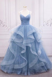 Blue Tulle Sequin Long Prom Dress Blue Tulle Formal Dress PSK317 - Pgmdress
