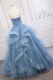 Blue Tulle Sequin Long Prom Dress Blue Tulle Formal Dress PSK317 - Pgmdress