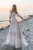 Bohemian Straps Off Shoulder Charming Lace Beach Wedding Dresses  WD557