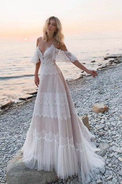 Bohemia Straps Off Shoulder Charming Lace Beach Wedding  display picture 2