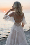 Bohemia Straps Off Shoulder Charming Lace Beach Wedding Dresses WD557 - Pgmdress