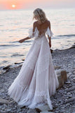 Bohemia Straps Off Shoulder Charming Lace Beach Wedding Dresses WD557 - Pgmdress