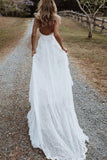 Bohemian A Line V Neck Lace Split Wedding Dresses with Appliques WD560 - Pgmdress