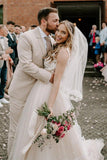 A-line Boho Champagne Off The Shoulder Wedding Dress Bridal Gown WD583 - Pgmdress