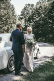 Boho High Neckline Long Sleeves Lace Wedding Dresses Rustic Wedding WD594 - Pgmdress