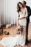 Boho Lace V Neck Mermaid Wedding Dresses With Court train WD581