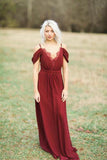 Burgundy Long Chiffon Bridesmaid Dress Wedding Party Dress BD070 - Pgmdress