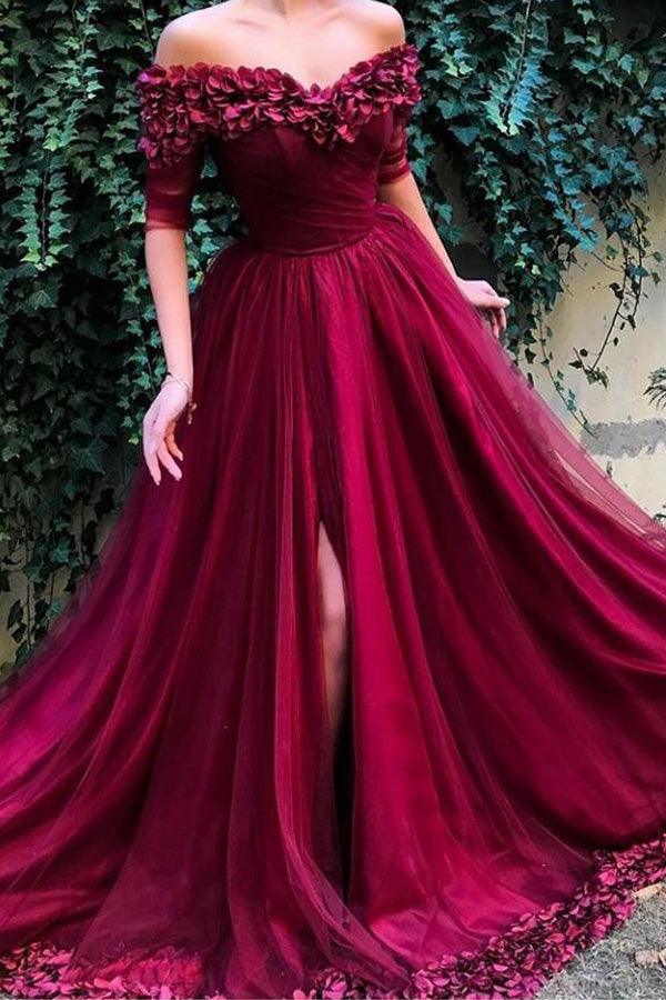 Burgundy Off the Shoulder Maroon Long Prom/Evening Dresses PG772 - Pgmdress