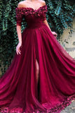 Burgundy Off the Shoulder Maroon Long Prom/Evening Dresses PG772