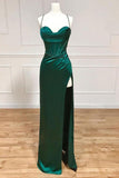 Burgundy Straps Sheath Split Evening Formal Long Prom Dresses PSK321 - Pgmdress