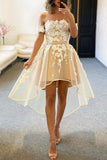 Champagne Tulle Off The Shoulder High Low Homecoming Dresses PD458 - Pgmdress