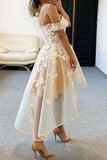 Champagne Tulle Off The Shoulder High Low Homecoming Dresses PD458 - Pgmdress