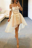 Champagne Tulle Off The Shoulder High Low Homecoming Dresses PD458 - Pgmdress