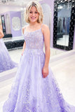 Charming A-line Lace Appliques Spaghetti Straps Lilac Prom Dresses PSK276