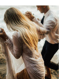 Charming Bateau Lace Long Sleeves Beach Wedding Dress WD436 - Pgmdress