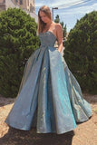 A-line Strapless Sweetheart Prom Dress Sparkly Evening Dresses With Pockets PSK255