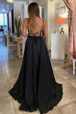 Classic Detachable A-Line V-Neck Sequins Black Tulle Prom Formal Gown PSK383 - Pgmdress