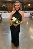 Cross Front Halter Champagne Floor Length Bridesmaid Dress BD098 - Pgmdress