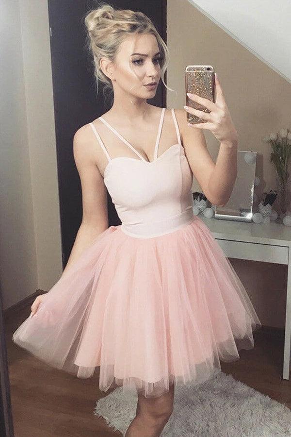 Cute Sweetheart Tulle Short Prom Dress Pink Homecoming Dress PD445 - Pgmdress