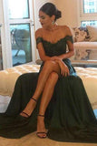 Dark Green Prom Dresses Off-the-shoulder Split Evening Dresses PSK172 - Pgmdress