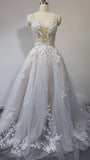 Deep V Neck Lace Wedding Dresses Romantic Bridal Gown With Train WD593 - Pgmdress