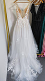 Deep V Neck Lace Wedding Dresses Romantic Bridal Gown With Train WD593 - Pgmdress