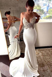 Deep V Neck Mermaid Spaghetti Straps Backless Wedding Dress  WD586