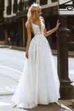 Elegant A-line V Neck Lace Beach Wedding Dresses Bridal Gown  WD607