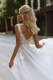Elegant A-line V Neck Lace Beach Wedding Dresses Bridal Gown WD607 - Pgmdress