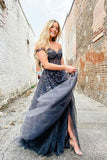 Elegant A Line Sweetheart Neck Tulle Lace Off Shoulder Long Prom Dress PSK423 - Pgmdress