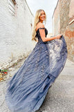 Elegant A Line Sweetheart Neck Tulle Lace Off Shoulder Long Prom Dress PSK423 - Pgmdress
