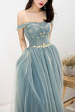 Elegant Off Shoulder A-Line Beaded Long Prom Dress with Appliques PSK183 - Pgmdress