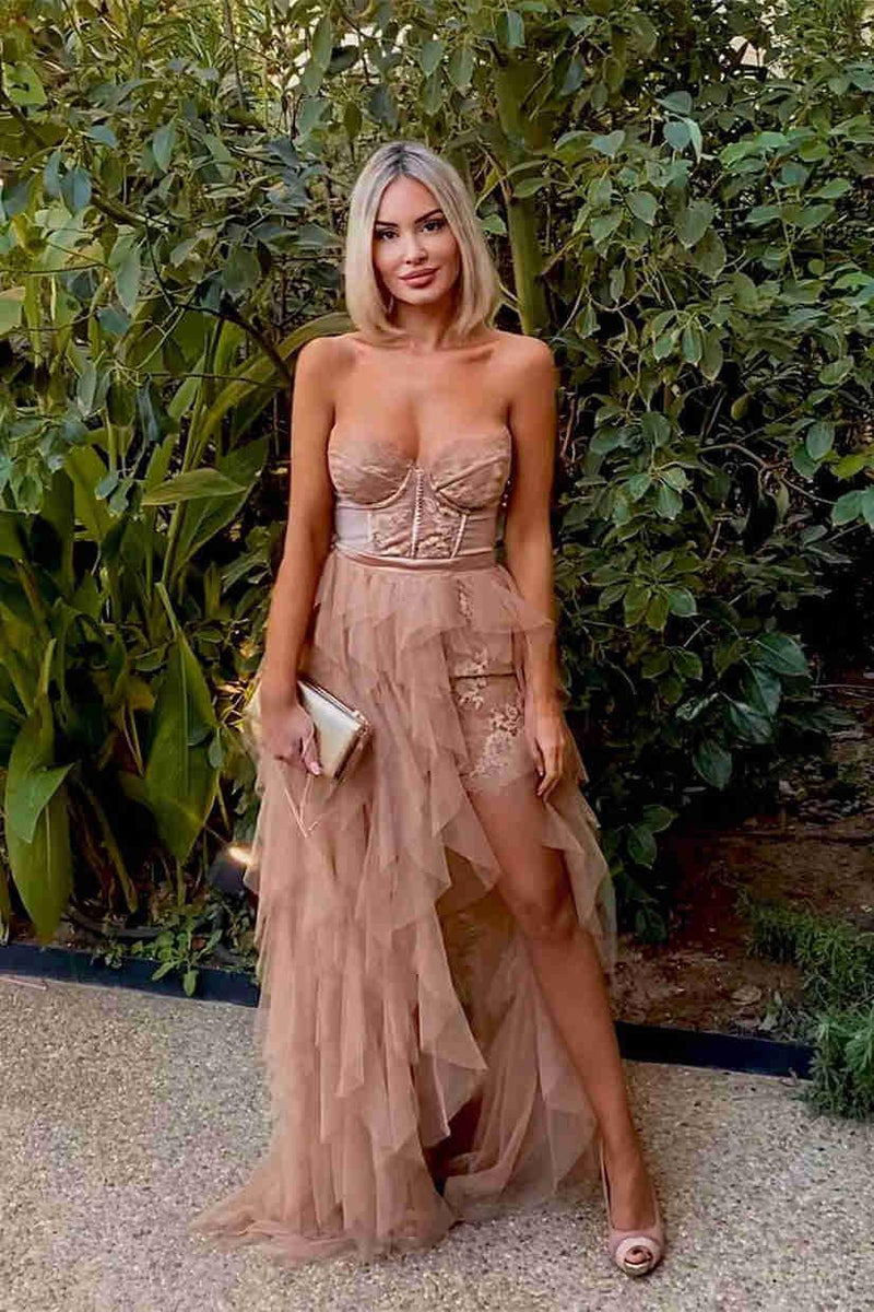 Elegant Rust Tiered Ruffles Tulle Prom Dress Evening Dress PSK313 - Pgmdress