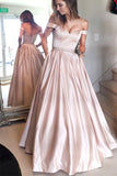 Elegant Satin Off-the-shoulder Neckline A-Line Prom Dresses With Beading PG503 - Pgmdress