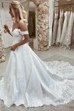 Elegant Satin Off-the-shoulder A-line Wedding Dresses With Appliques WD573 - Pgmdress