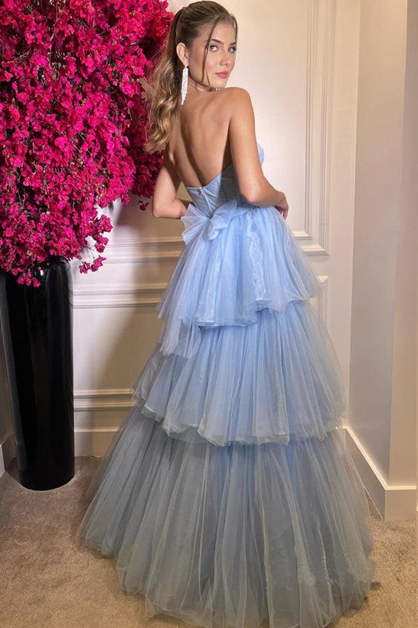 Elegant Tiered Tulle Sweetheart Neckline A-line Long Prom Dresses PSK390 - Pgmdress