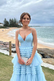 Elegant Tulle Ball Gown V Neck Side Split Layered Long Prom Dress PSK392 - Pgmdress