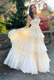 Elegant Tulle Ball Gown V Neck Side Split Layered Long Prom Dress PSK392 - Pgmdress